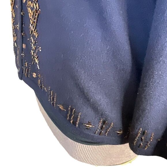 Alfred Dunner Navy Blue Cardigan Sweater Amber Beading Petite Size PM - Picture 13 of 16